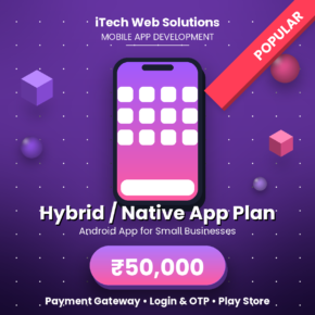 Popular hybrid/native Android app development plan for small businesses — payment gateway, login & registration, OTP verification, Play Store submission.