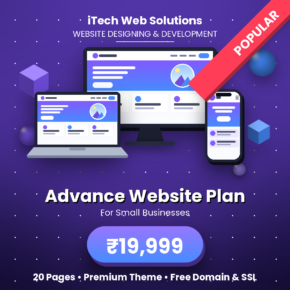 Advance website designing & development plan for small businesses — 20 pages, premium theme, 1 year shared hosting, free domain & SSL.