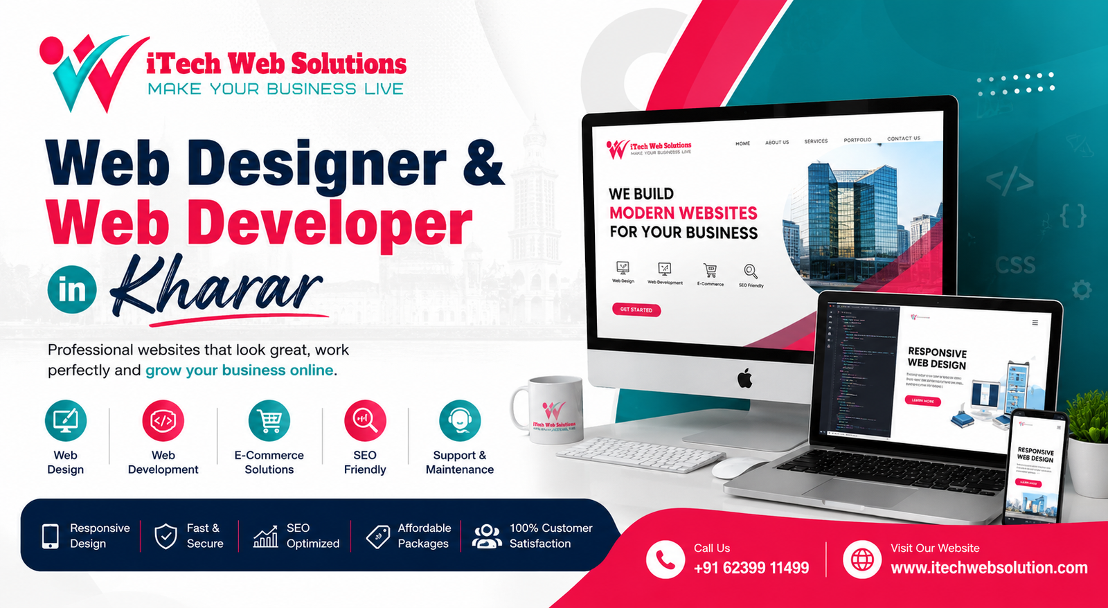 If you are looking for a Web Designer and Web Developer in Kharar, iTech Web Solutions provides professional website design, development, SEO, and digital solutions for businesses, professionals, startups, educational institutions, and organizations.